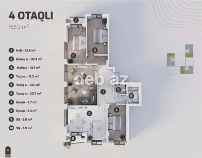 Sabunçu qəs., 4 otaqlı, Yeni tikili, m. Ulduz, 169 kv. m — kiçik şəkil 5