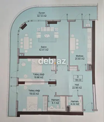 Ağ şəhər, 3 otaqlı, Yeni tikili, m. Xətai, 177 kv. m — kiçik şəkil 11