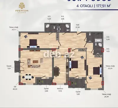 4 otaqlı, Yeni tikili, 177 kv. m — kiçik şəkil 2