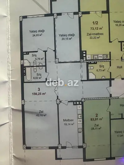 8-ci kilometr, 3 otaqlı, Yeni tikili, m. Qara Qarayev, 156 kv. m — kiçik şəkil 4