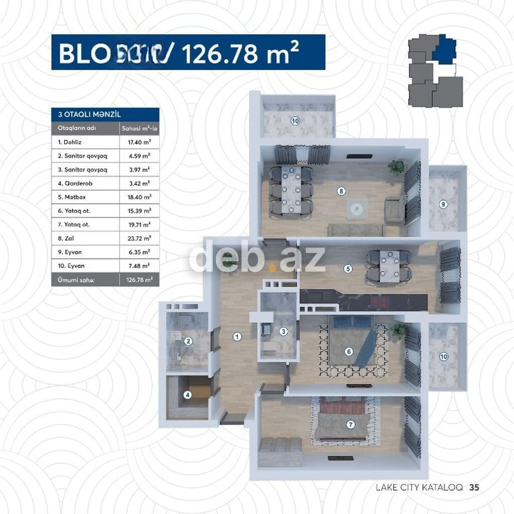 3 otaqlı, Yeni tikili, m. Koroğlu, 127 kv. m — şəkil 1