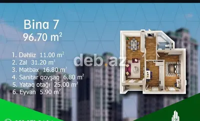 2 otaqlı, Yeni tikili, 97 kv. m — kiçik şəkil 3