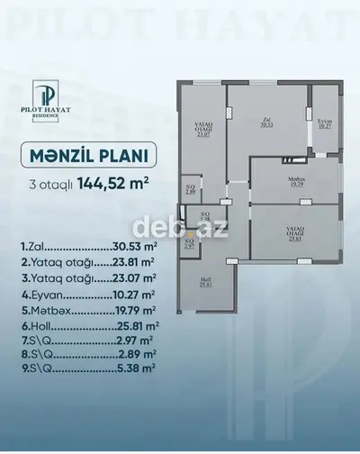 3 otaqlı, Yeni tikili, 144 kv. m — kiçik şəkil 2