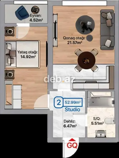 2 otaqlı, Yeni tikili, 53 kv. m — kiçik şəkil 4