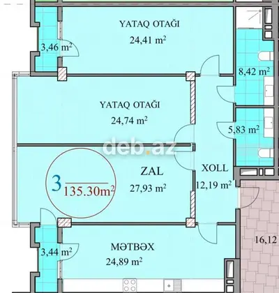 3 otaqlı, Yeni tikili, m. Nəriman Nərimanov, 135 kv. m — kiçik şəkil 2