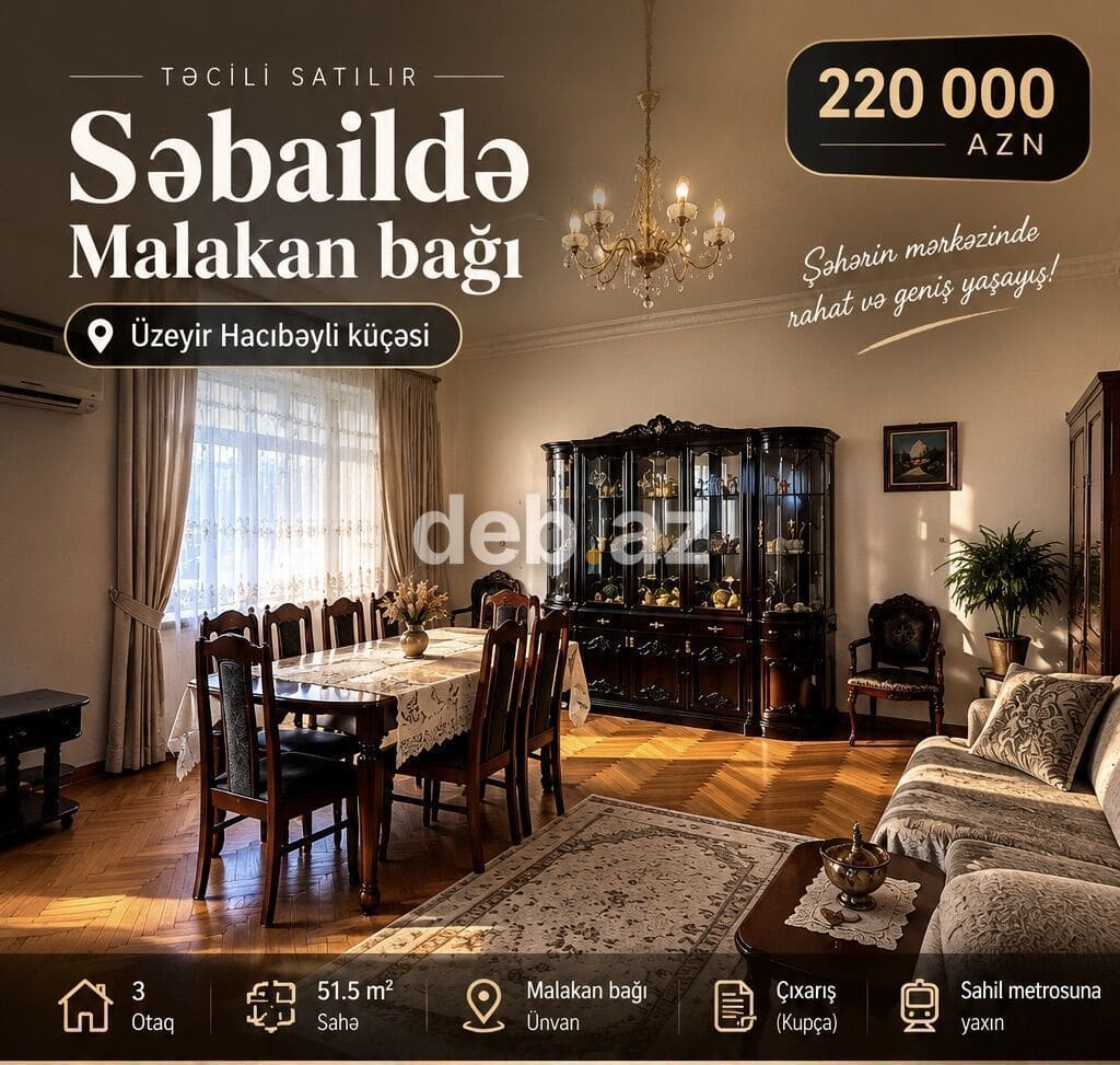 Bakı, 3 otaqlı, Köhnə tikili, m. Sahil, 51 kv. m — şəkil 1