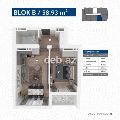 2 otaqlı, Yeni tikili, m. Koroğlu, 58 kv. m — kiçik şəkil 7