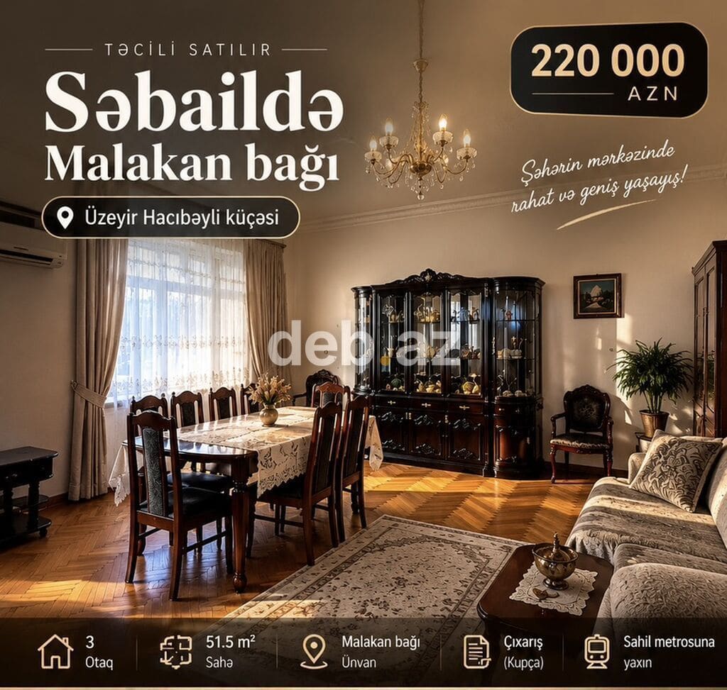Bakı, 3 otaqlı, Köhnə tikili, m. Sahil, 51 kv. m — şəkil 1