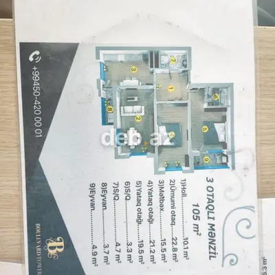 3 otaqlı, Yeni tikili, 106 kv. m — kiçik şəkil 2